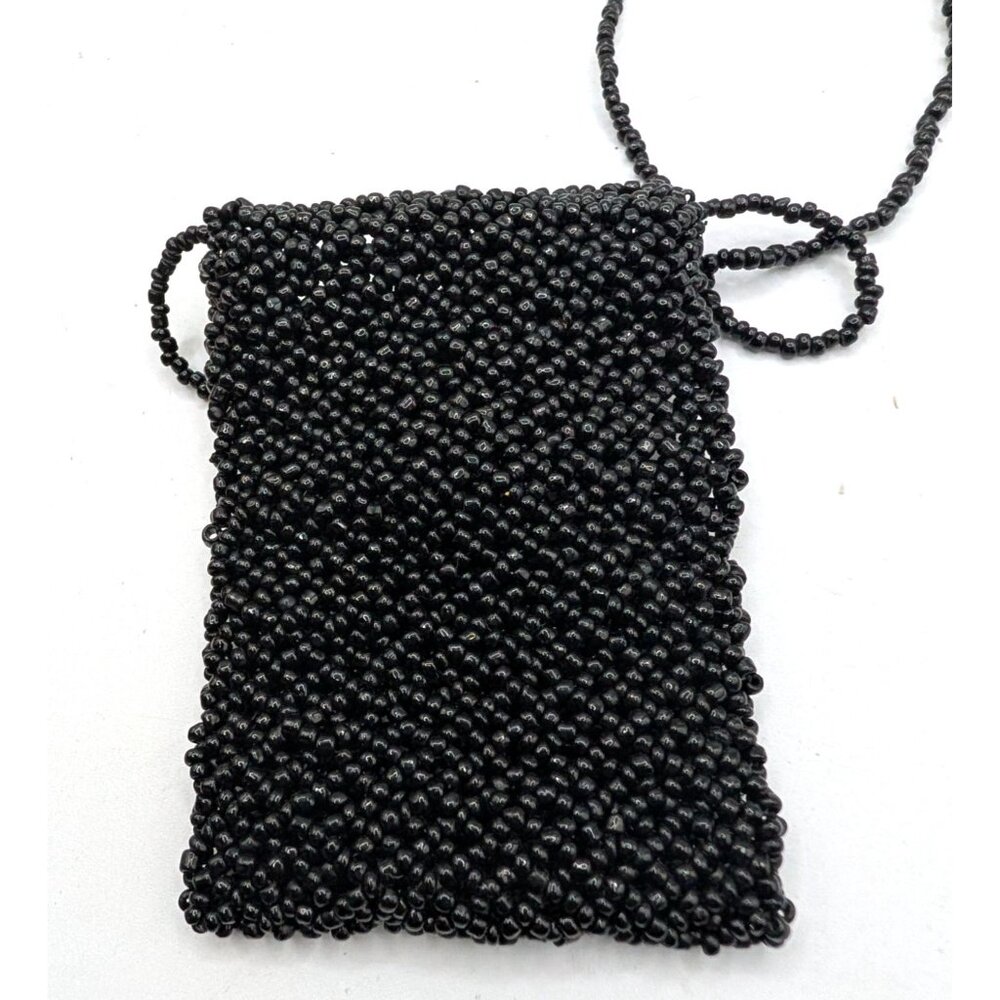Vtg Handmade Black Beaded Mini Crossbody Bag  4"x3" Size - Picture 4 of 9